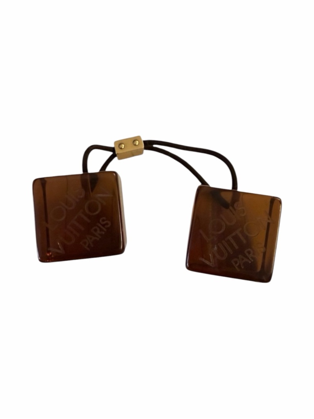 Louis Vuitton Brown Resin Hair Cube Tie LV Paris Logo